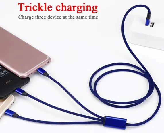 Blue 100 шт. 3 в 1 зарядный кабель Micro Тип usb C 8 pin Зарядное устройство кабель для iphone кабель быстрой зарядки Кабели для Xiaomi/huawei/Android 1,2 м - Цвет: Blue