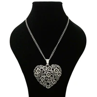 1 x tibetan silver large abstract flower leaf heart pendants necklaces metal on long curb chain lagenlook necklaces 34