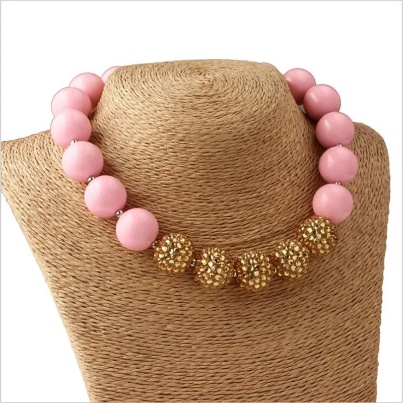 

wholesale 5PCS Girls Pink Solid Gumball Beads Chunky Necklace Simple Design Princess Kids Bubblegum Necklace for Party Jewelry