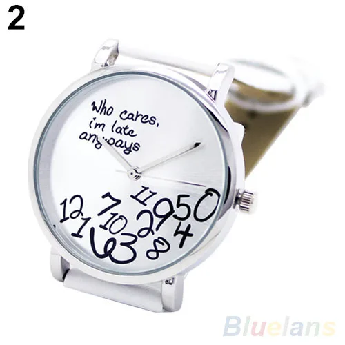 Women's Men's Who Cares Faux Leather Arabic Numerals Letters Printed Wrist Watch hot Bracelet | Наручные часы