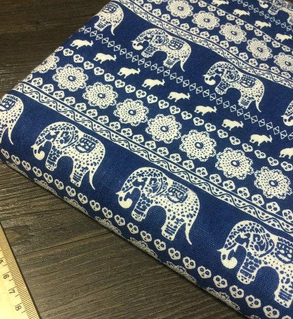 Метр этнический Слон Печать льняные мешки ремесла обивочная ткань для дома темно