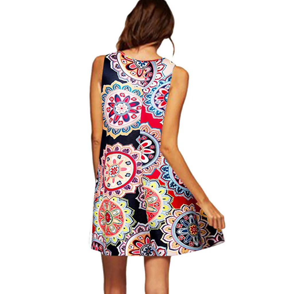 Женское Короткое платье без рукавов Boho винтажное пляжное трапециевидной формы с