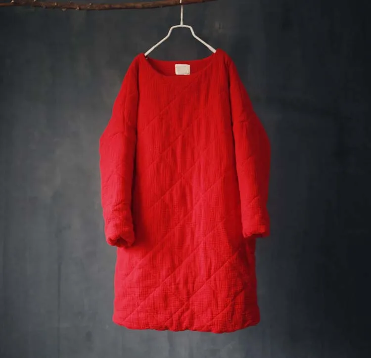red NINI WONDERLAND зимнее плотное длинное пальто с хлопковой подкладкой для женщин, свободное повседневное хлопковое теплое пальто-парка с круглым воротником - Цвет: red