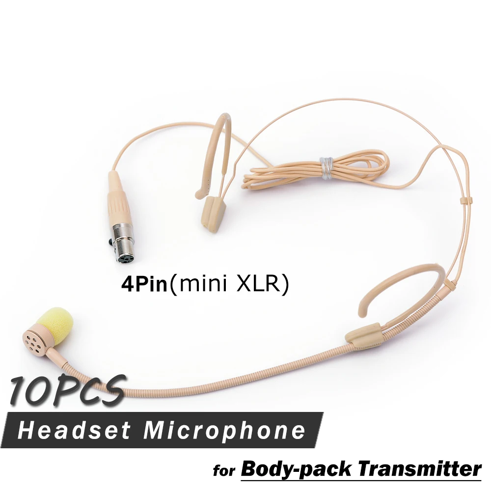 

10PCS Top Quality Singing Headworn Mic !! PRO Condenser Headset Microphone For SHURE Wireless Bodypack Mini 4 Pin 4Pin XLR TA4F