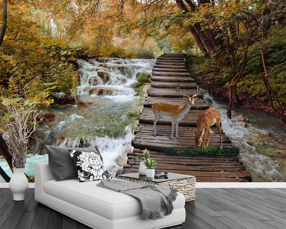 Beibehang Custom wallpaper nature scenery autumn deer tv background wall living room bedroom murals 3d | Обустройство дома