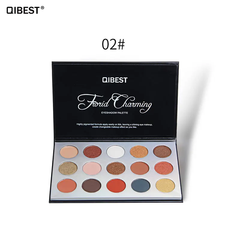 Qibest-E18054-2 Qibest 15 цветов закат тени для век Палитра хайлайтер мерцающий матовый Пигмент Блеск Тени для век Пудра Палитра Косметика - Цвет: Qibest-E18054-2