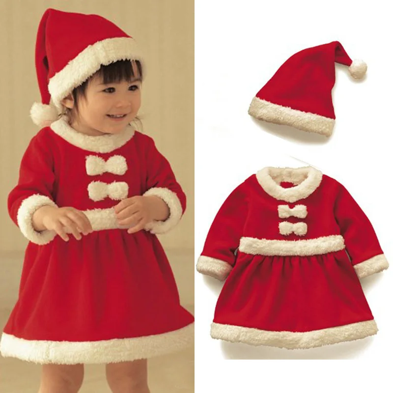 New children's Christmas set, girl's Christmas dress, hat set.