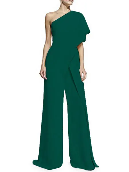 White Long Jumpsuit One Shoulder Short Sleeve Asymmetrical Wide Leg For Women's. | Женская одежда
