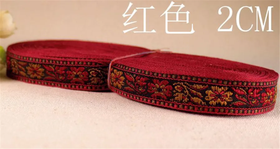 20 ярдов * 2 см жаккардовая национальная Ретро кружевная лента красный синий и