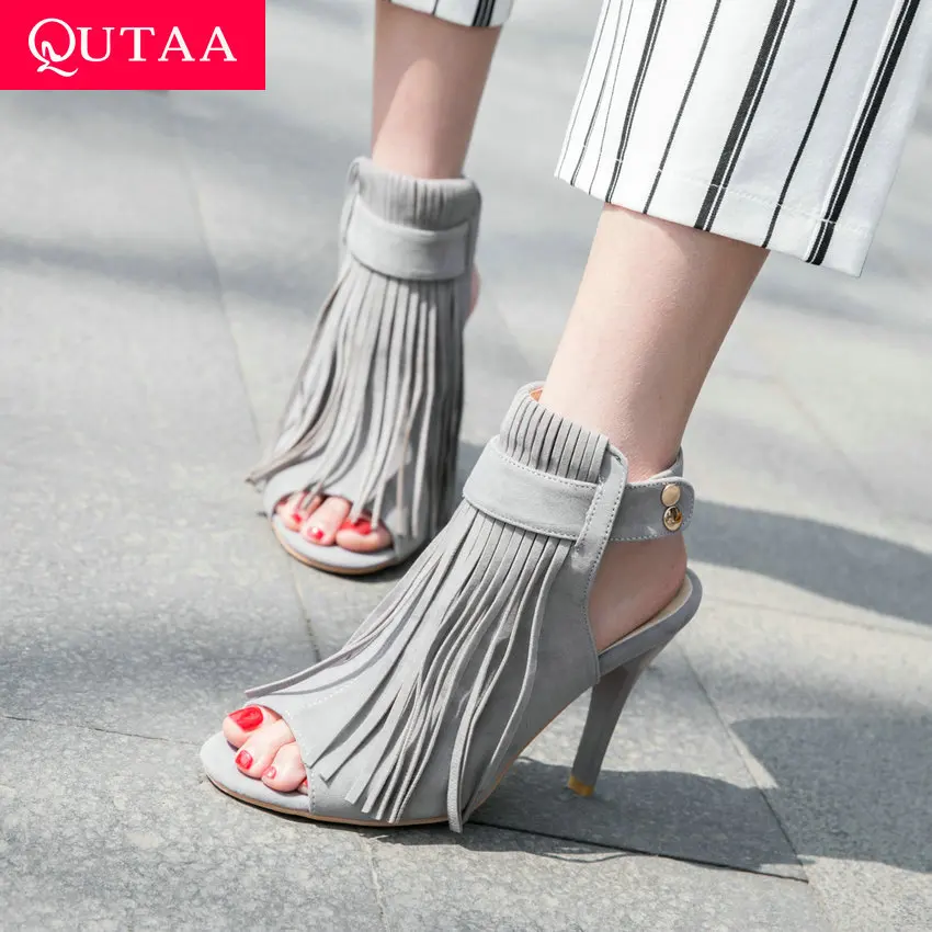 QUTAA/женские туфли лодочки с кисточками модные женские ремешком на пятке