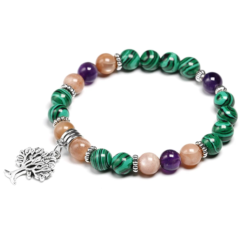 Натуральный солнечный камень с малахитом из бисера браслет для женщин ювелирные