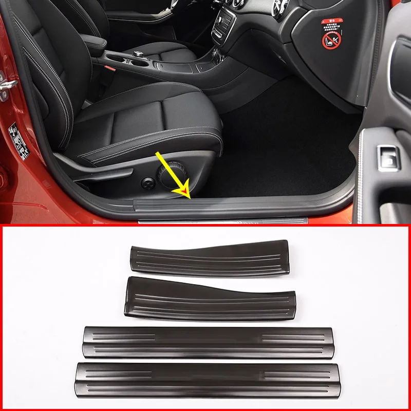 4 x черный и серебристый порога защиты плиты Накладка для Mercedes Benz A B CLA glа класс W176