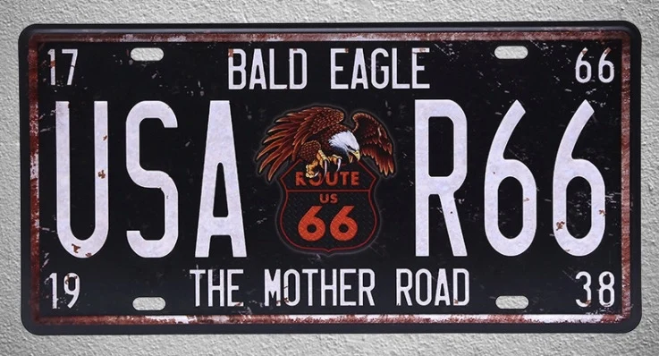

1 pc Route 66 mother road US Car license Bald eagle Tin Plates Signs garage wall man cave Decoration Metal Art Vintage Poster