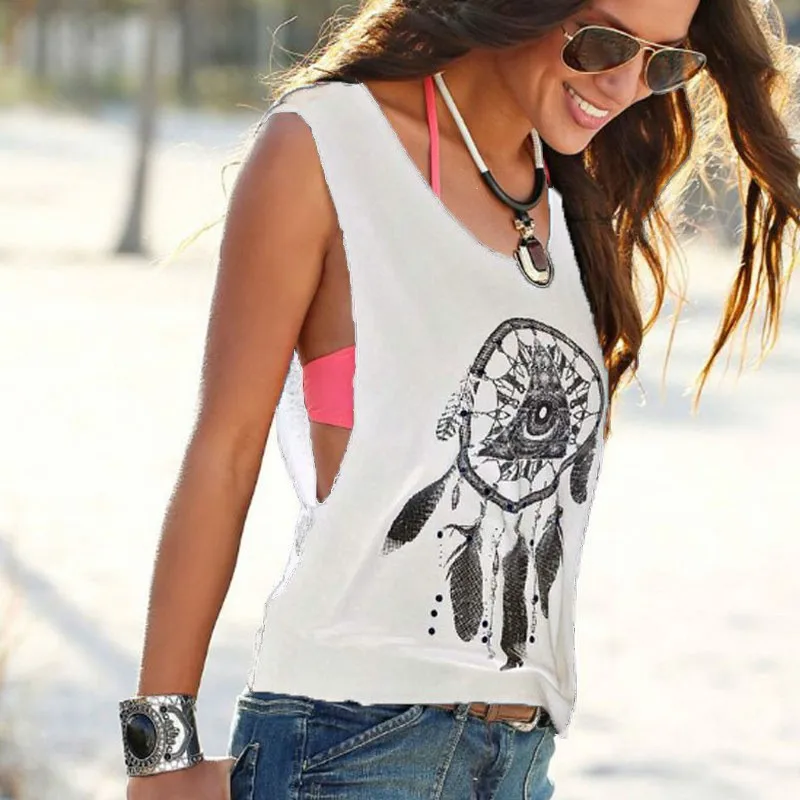 2017 винтажные этнические футболки летний женский жилет с принтом женские