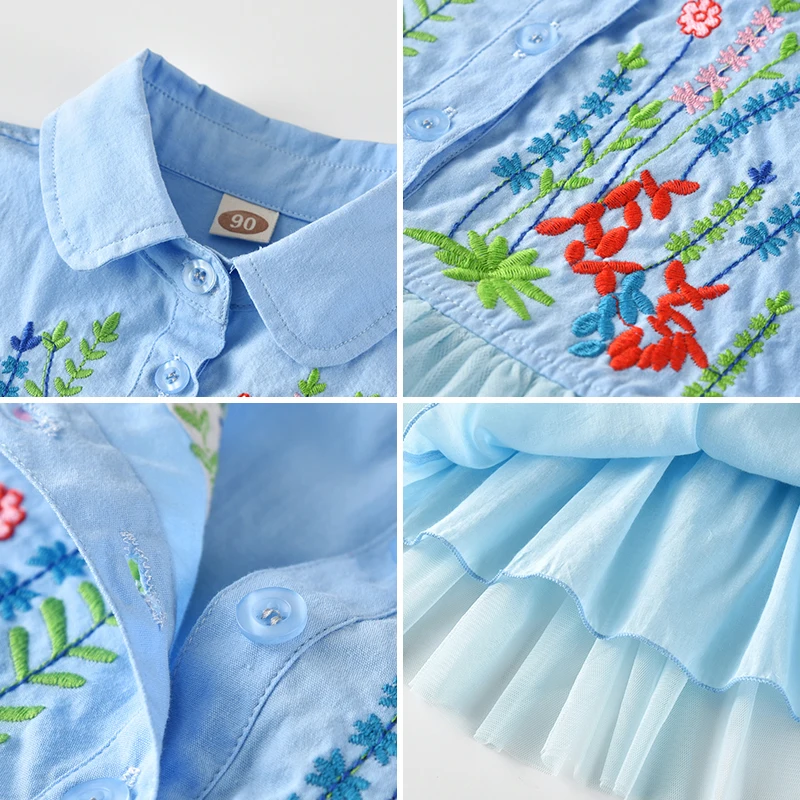 party dress for girls 5 years Fall 2018 New 3 Years Girl Birthday Dress Embroidery Autumn Pink Bule Children Shirt Dresses | Детская