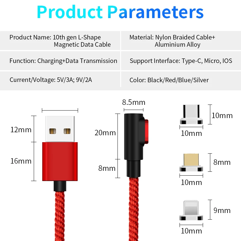 Магнитный Кабель 90 градусов 3A Micro USB Type C QC3.0 кабель для быстрой зарядки и передачи