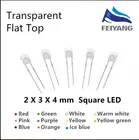 100 шт., квадратные 2*3*4 мм, ультраяркие светодиодные светоизлучающие диодные лампы, Красный Зеленый Желтый Розовый Оранжевый Фиолетовый теплый белый Ледяной Синий 234