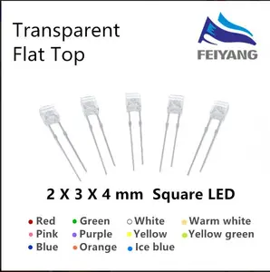 100 шт., квадратные 2*3*4 мм, ультраяркие светодиодные светоизлучающие диодные лампы, Красный Зеленый Желтый Розовый Оранжевый Фиолетовый теплый белый Ледяной Синий 234
