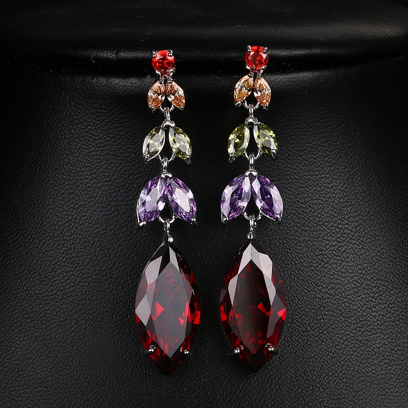 

2017 Unique Design Water Drop Shape Red Rhinestone CZ Long Earring Brincos Women Fashion Jewelry New Arrival For Party E-017