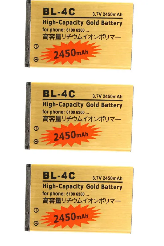 Seasonye 3 шт./лот 2450 мАч BL-4C / BL 4C BL4C Золотой Сменный аккумулятор для Nokia 6100 6300 6125 6136S 6170