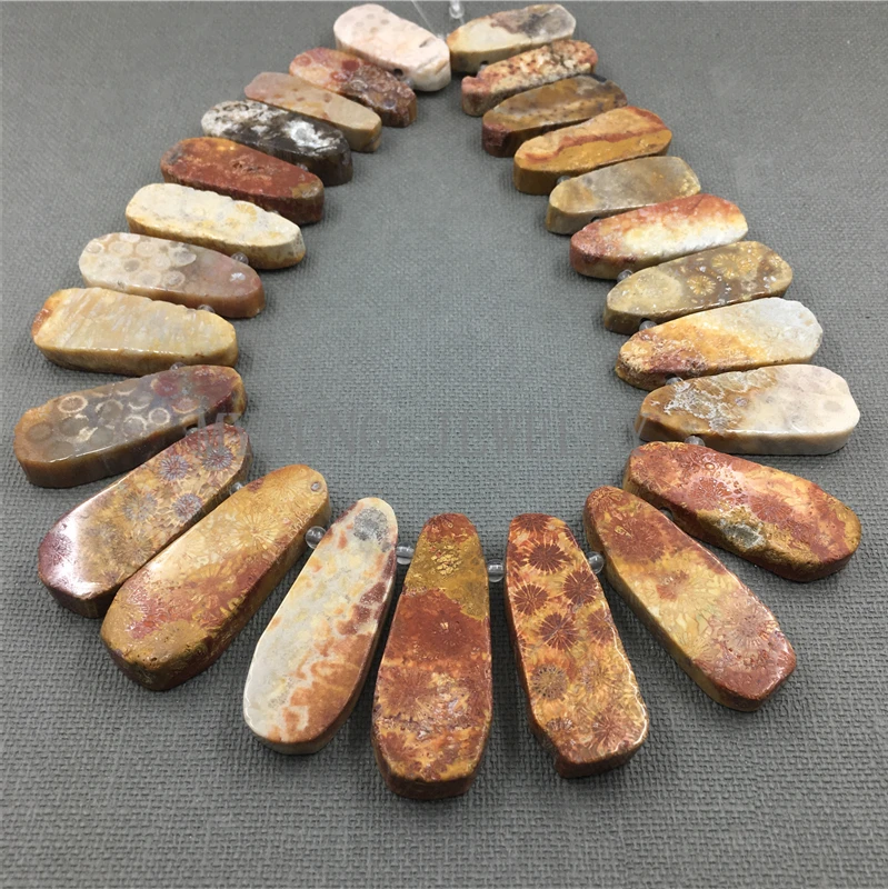 

MY1179 Oval chrysanthemum stone slice beads,Natural Coral Gems Top Drilled Teardrop Slab Pendant Beads for jewelry