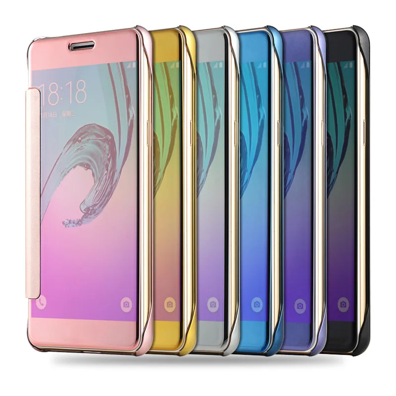 Покрытие зеркало телефон оболочки для samsung Galaxy A5 A7 2018 флип чехол ясно смарт