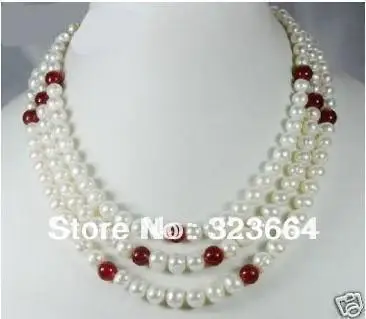 3 ряда 7 8 мм белый пресноводный жемчуг красное ожерелье|red necklace|red pearl necklacenecklace red |