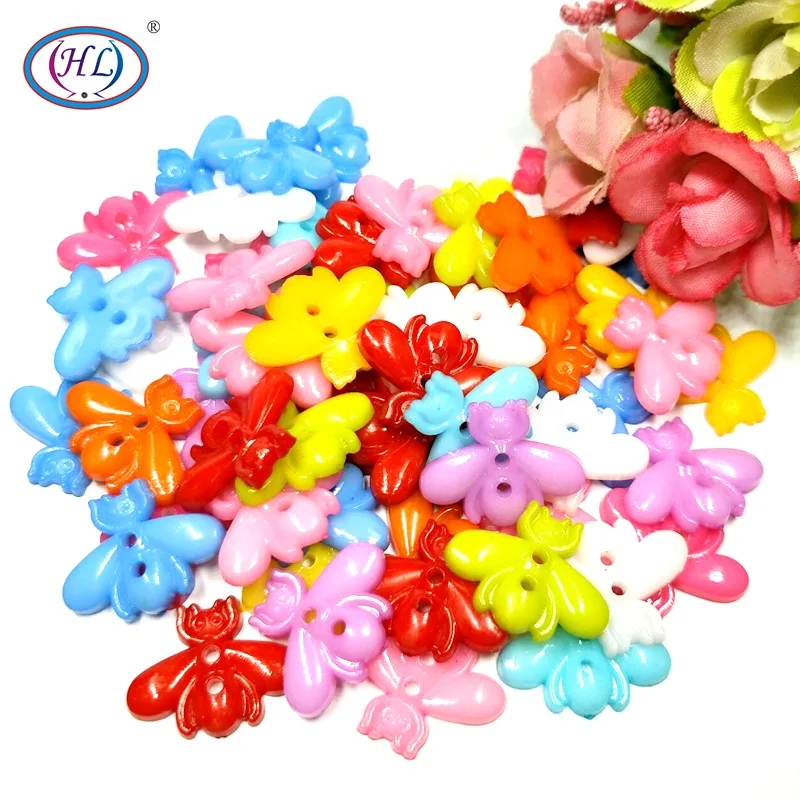 

HL 30pcs Mixed Color 2 Holes Bee Plastic Buttons Children's Apparel Sewing Accessories DIY Scrapbooking Crafts 22mmx17mm