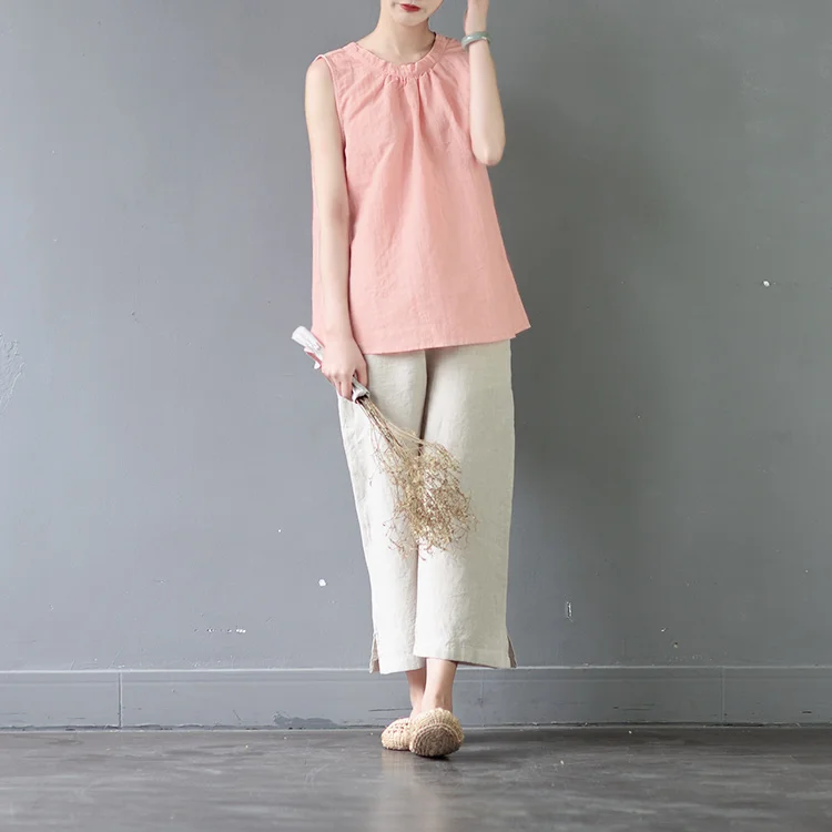 SCUWLINEN, женские летние топы, одноцветные, рами, свободные безрукавки, топы, Vestidos, повседневные женские блузки S359