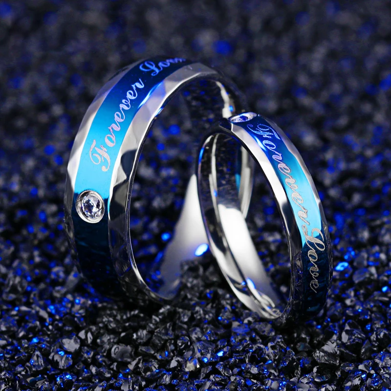 ERLUER lovers Gift Steel Pair Ring Women Men Zircon blue silver plated Jewelry Engagement wedding Couple Rings set Finger Bague | Украшения