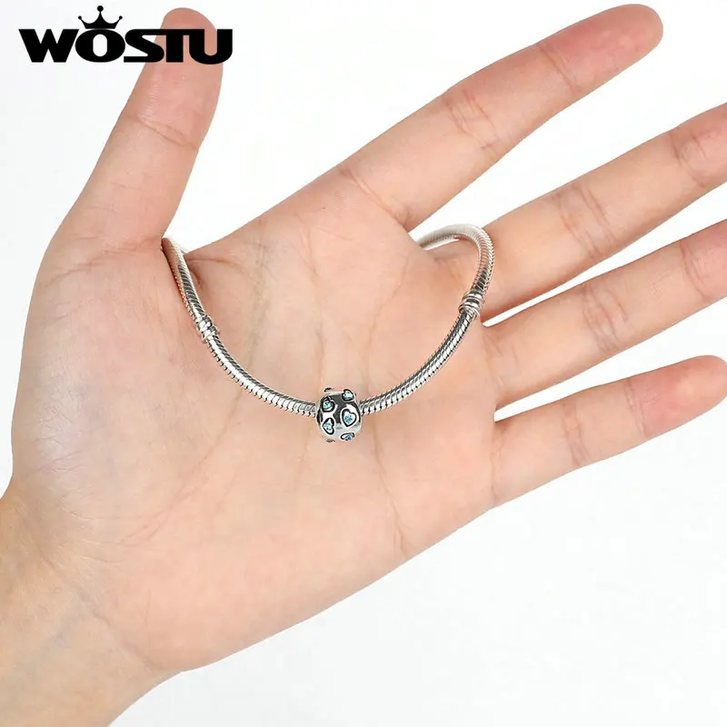 Женский браслет WOSTU романтичный синего цвета с серебристыми бусинами для