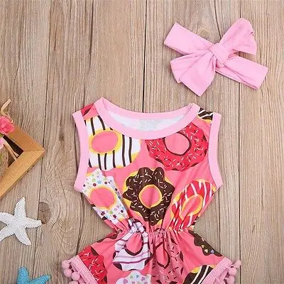 2019 Summer Baby Newborn Infant Girls Donuts Romper Sunsuit Sleeveless Tassle Jumpsuit Casual Clothing Outfits | Мать и ребенок