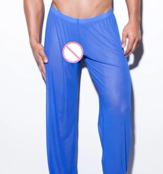 Hot Men Sexy Pants Transparent Mesh Underwear Long John Sleep Sex Wear Bottom Gay Male Home Lounge Clothing|long johns|long johns clothinglong john