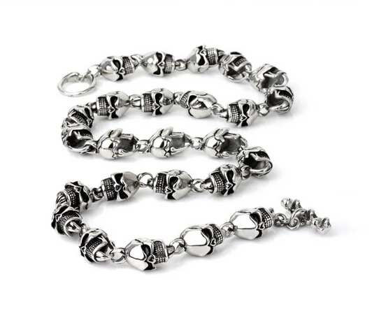 HipHop 316L Stainless Steel Mens Rock Biker Jewelry Huge Titanium Long Skull Skeleton Necklaces Gothic Heavy Punk Necklace | Украшения и