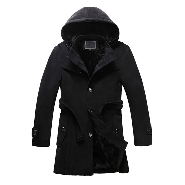 black M-6XL, новинка, осенне-зимнее мужское утепленное пальто с флисовой подкладкой, шерстяное пальто, толстовка с пуговицами, однобортное пальто - Цвет: black