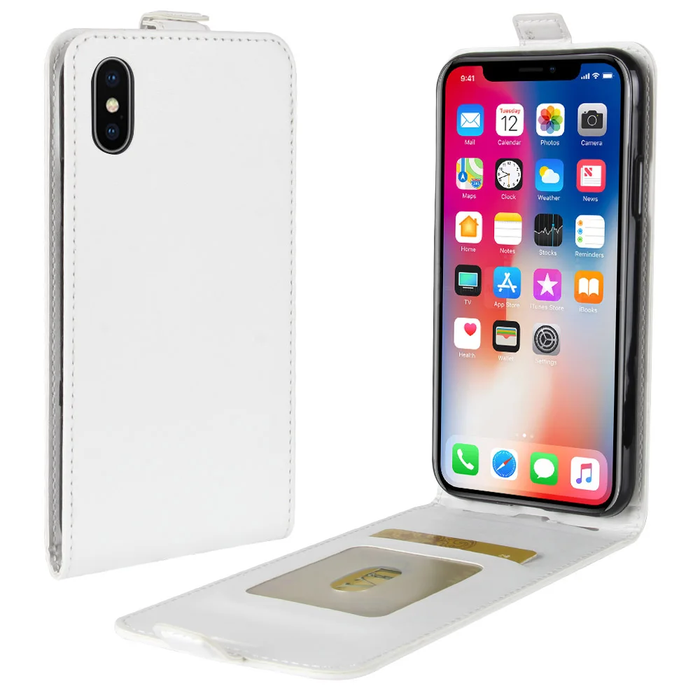 IP10 чехол для iPhone X 10 вниз] Стиль Чехлы Флип кожаный толстый твердый чехол с отделением для кредитных карт черный для iPhone10 iPhone-х - Цвет: Белый
