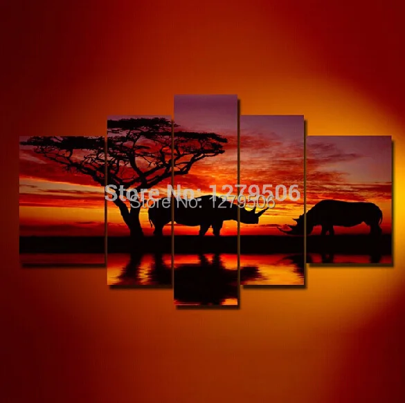 Ручной работы 5 шт. масло Картины на картины холсте степной закат для Гостиная
