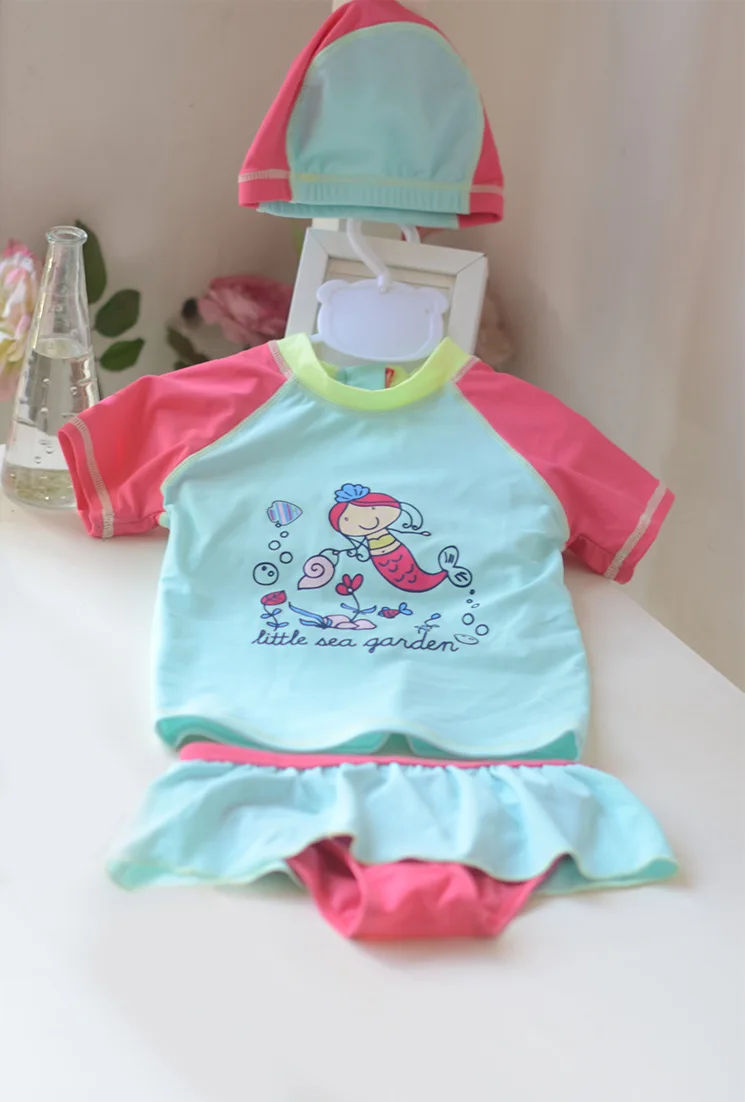 2018 new 1-8yrs Two Pieces Baby Girls Bathing Suits Little Girl Swimsuit with cap Kids Cartoon Mermaid Swimwear Costumes | Спорт и