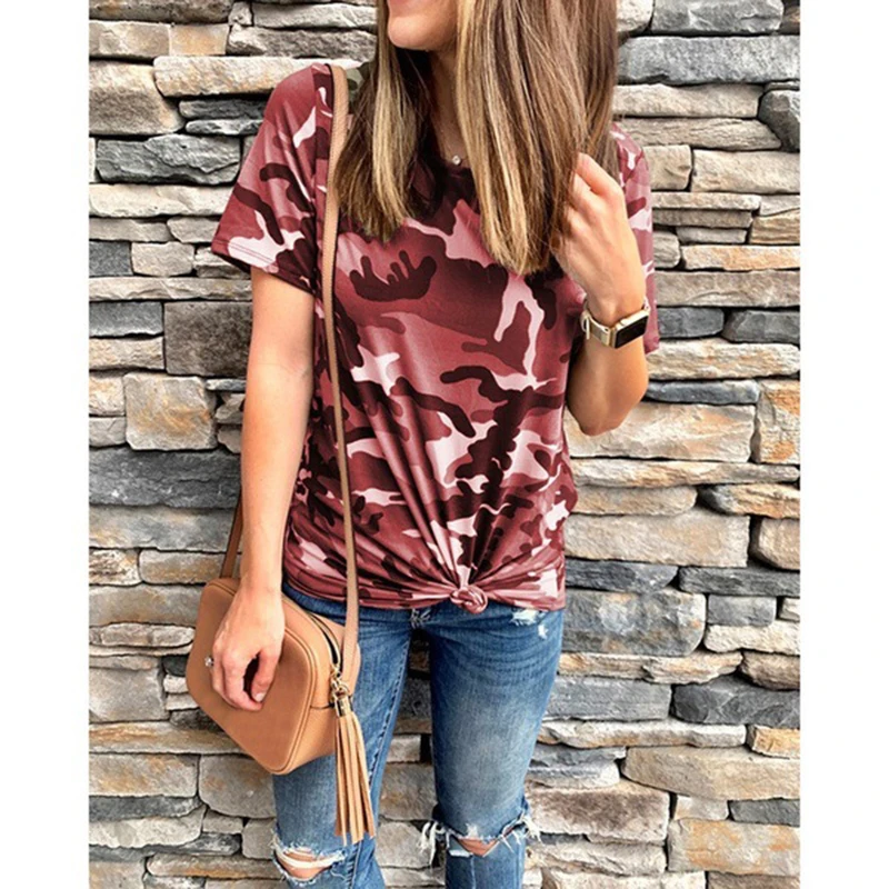 Women Printed Camouflage Short Sleeve O Neck All-match T-shirt Female Military Casual Loose Bottoming Summer Top Tees SJ2932U | Женская