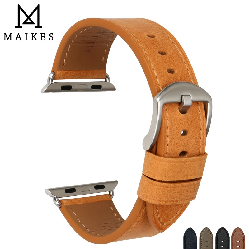 Ремешок для часов MAIKES из натуральной кожи браслет Apple Watch Series SE 6 5 4 3 2 iWatch Band 42 мм 38 44