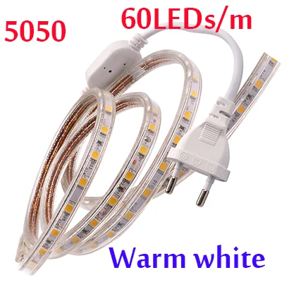 5050 60leds WW 240 светодиодный s/m Светодиодные ленты SMD 5730 2835 5050 5630 220V 240V Водонепроницаемый светодиодный лента веревка светильник RGB теплый белый украшения дома светильник ing - Испускаемый цвет: 5050 60leds WW