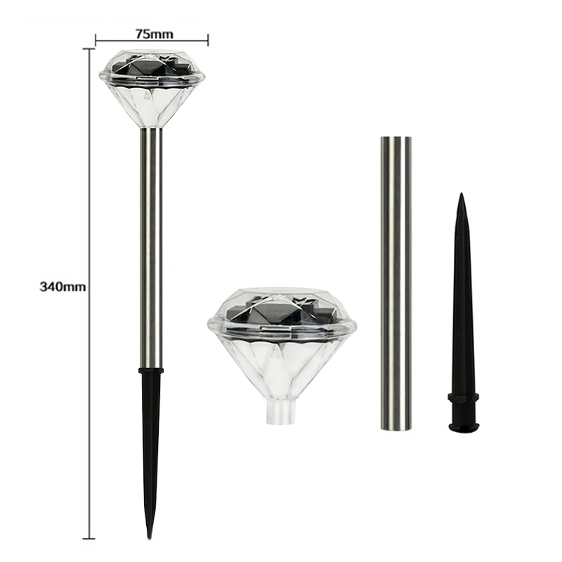 Solar Diamond Light For Garden Decoration 4 pcs/set Three Colors Stainless Steel Outdoor Powered Lights Lamp | Лампы и освещение