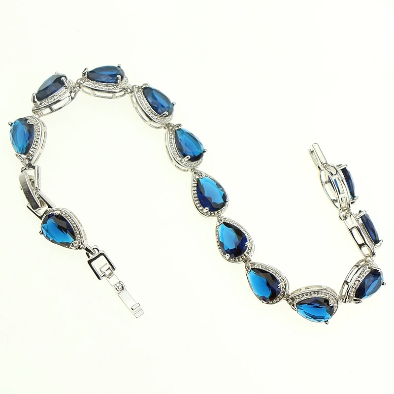 Свадебная Капля воды синий фианит ручной гаечный ключ браслет 925 украшение из