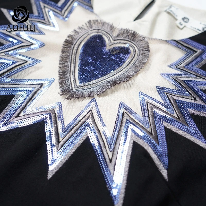 AOFULI L-XXXL 4XL 5XL расшитое блестками зимнее женское платье с длинным рукавом длиной до