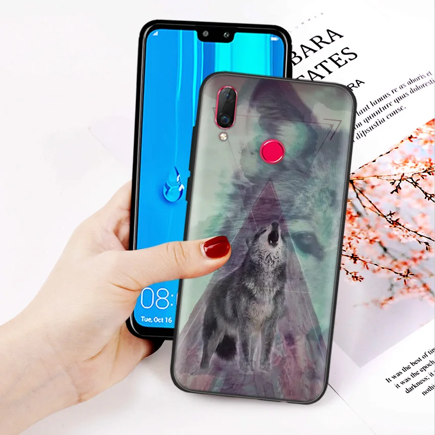 Черный силиконовый чехол сумка чехол для huawei Honor 10i Y7 Y6 Y5 Y9 8X 8C 8S 9 10 Lite Pro наслаждаться 9E 9S Классический с изображением замечательного волка