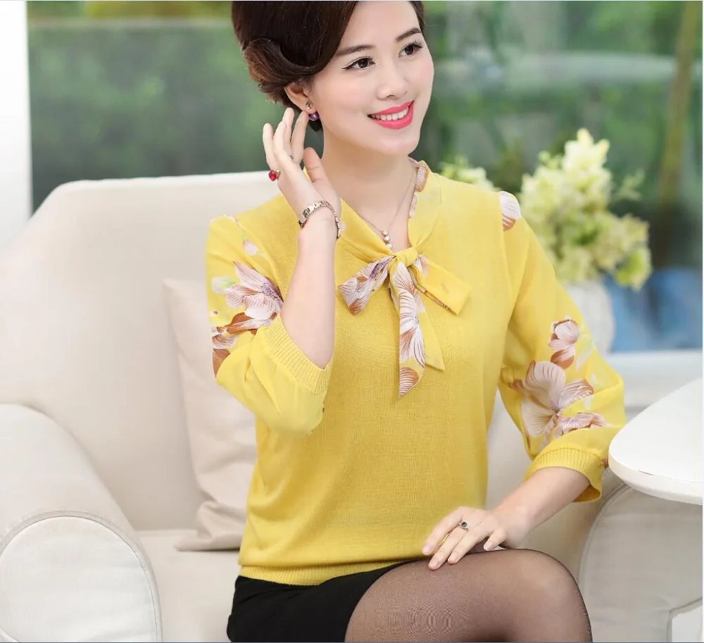 2017 Женская весенне осенняя футболка для женщин среднего возраста вязаный свитер