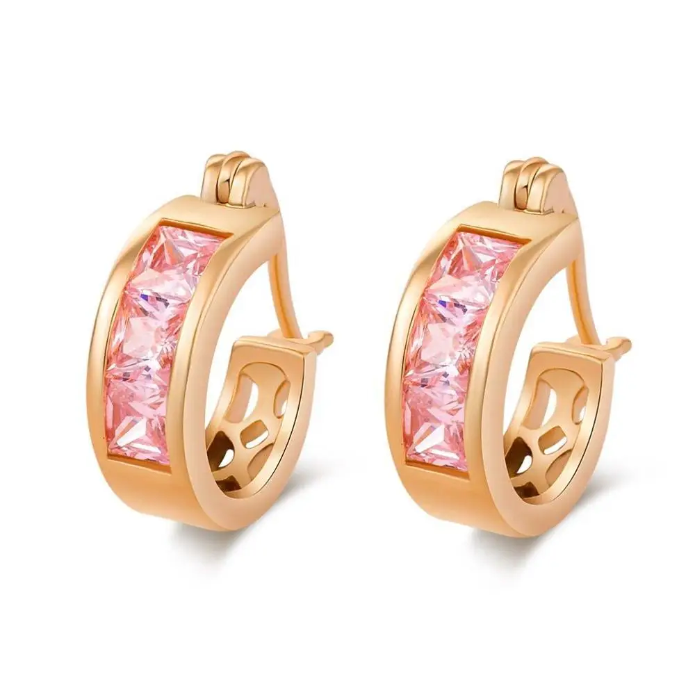 MxGxFam золотой цвет 18 k квадратные серьги-кольца для женщин модные ювелирные изделия AAA+ кубический циркон хорошее качество - Окраска металла: Pink