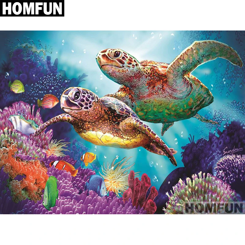 HOMFUN полная квадратная/круглая дрель 5D DIY Алмазная картина "Семья черепах" 3D вышивка крестиком 5D домашний декор A01098