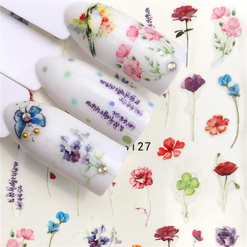 1 Sheet Embossed 3D Nail Stickers Blooming Flower Art Decals Adhesive Manicure Tips Decoration | Красота и здоровье