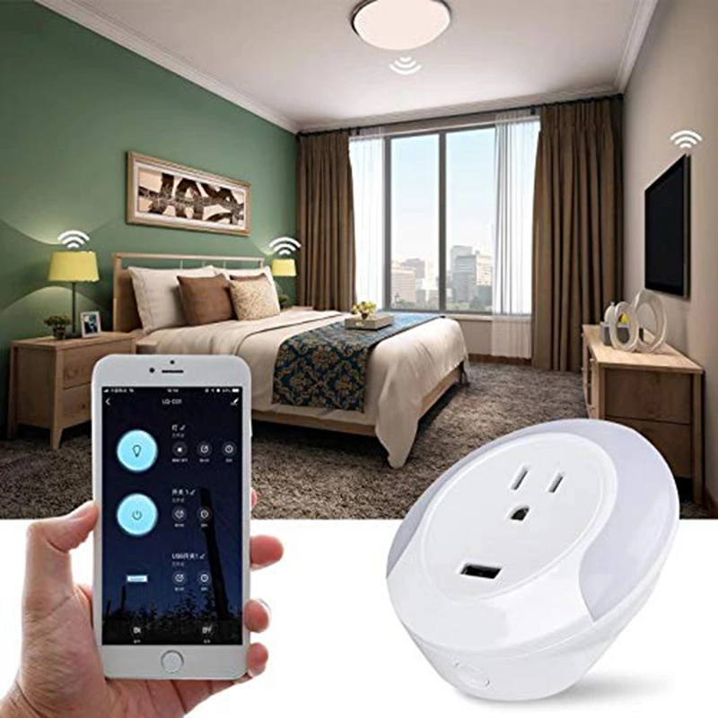 Светодиодный ночник Smart Wifi Socker с 5V Usb зарядным портом работает для Alexa Google Assistant Us